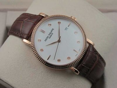 Best Patek Philippe Replica Watch Sale - Rose Gold / White Dial / Brown Leather